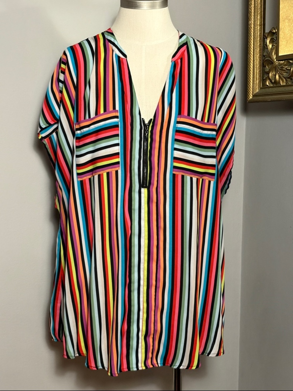 Torrid 2X Georgette Dolman Multicolor Vertical Stripe Blouse